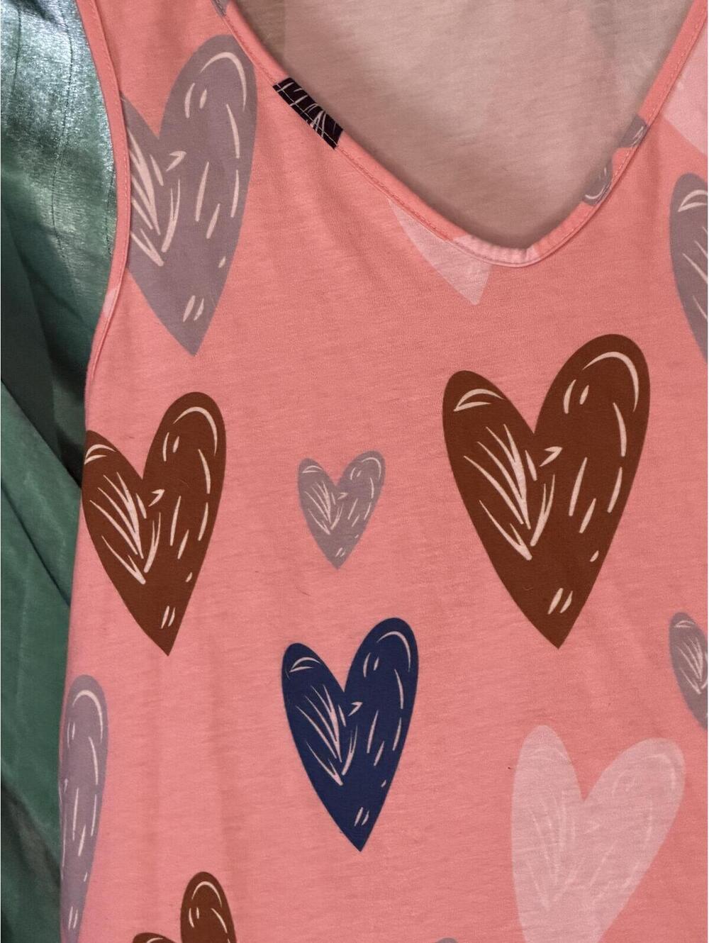 Pink Sleeveless Heart Print Tank Top